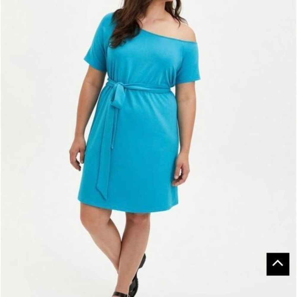 NWT Torrid Aqua Blue Lightweight French Terry Off Shoulder T Shirt Belt Dress 3X